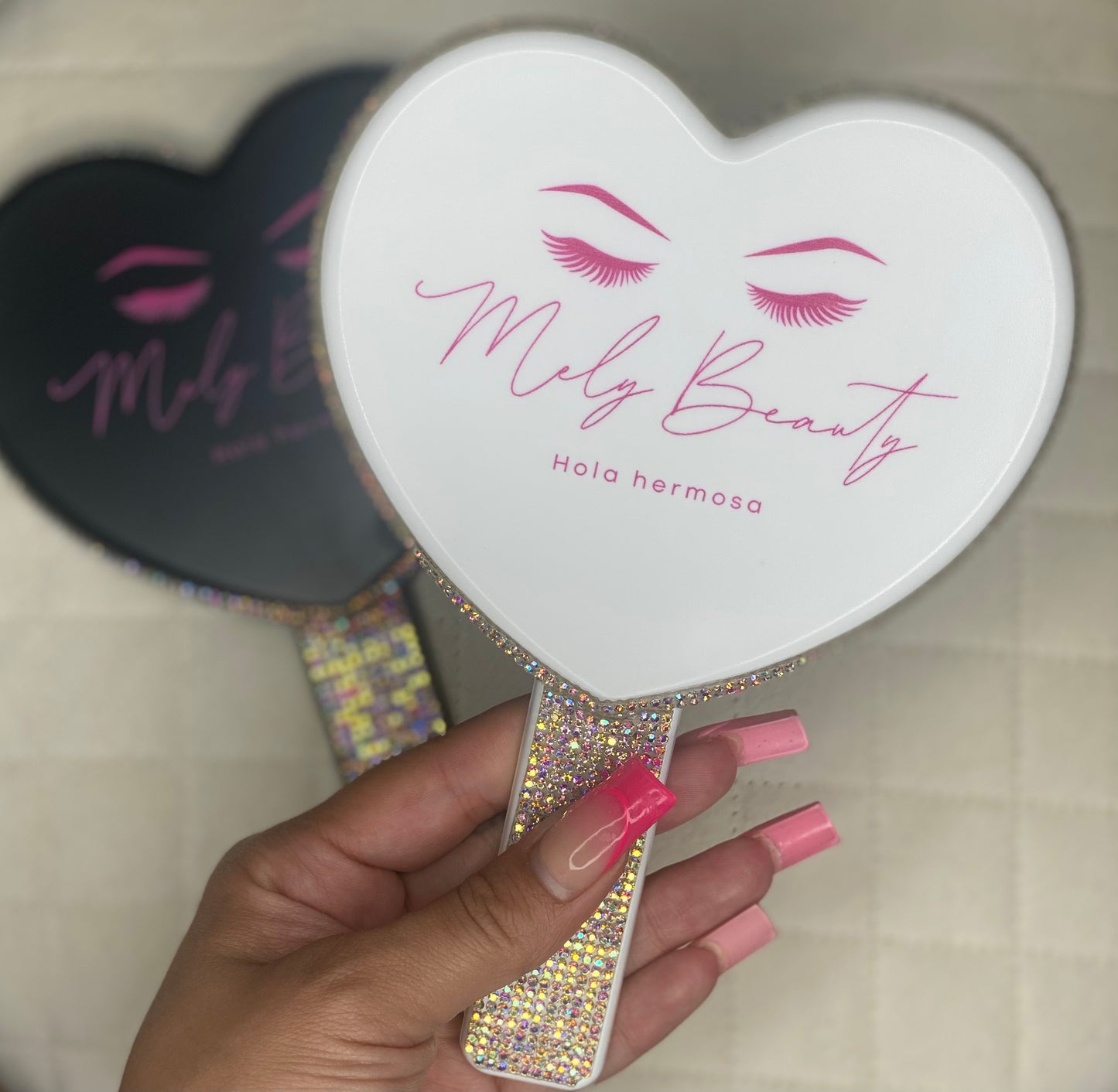 Hola Hermosa Heart Hand Mirror