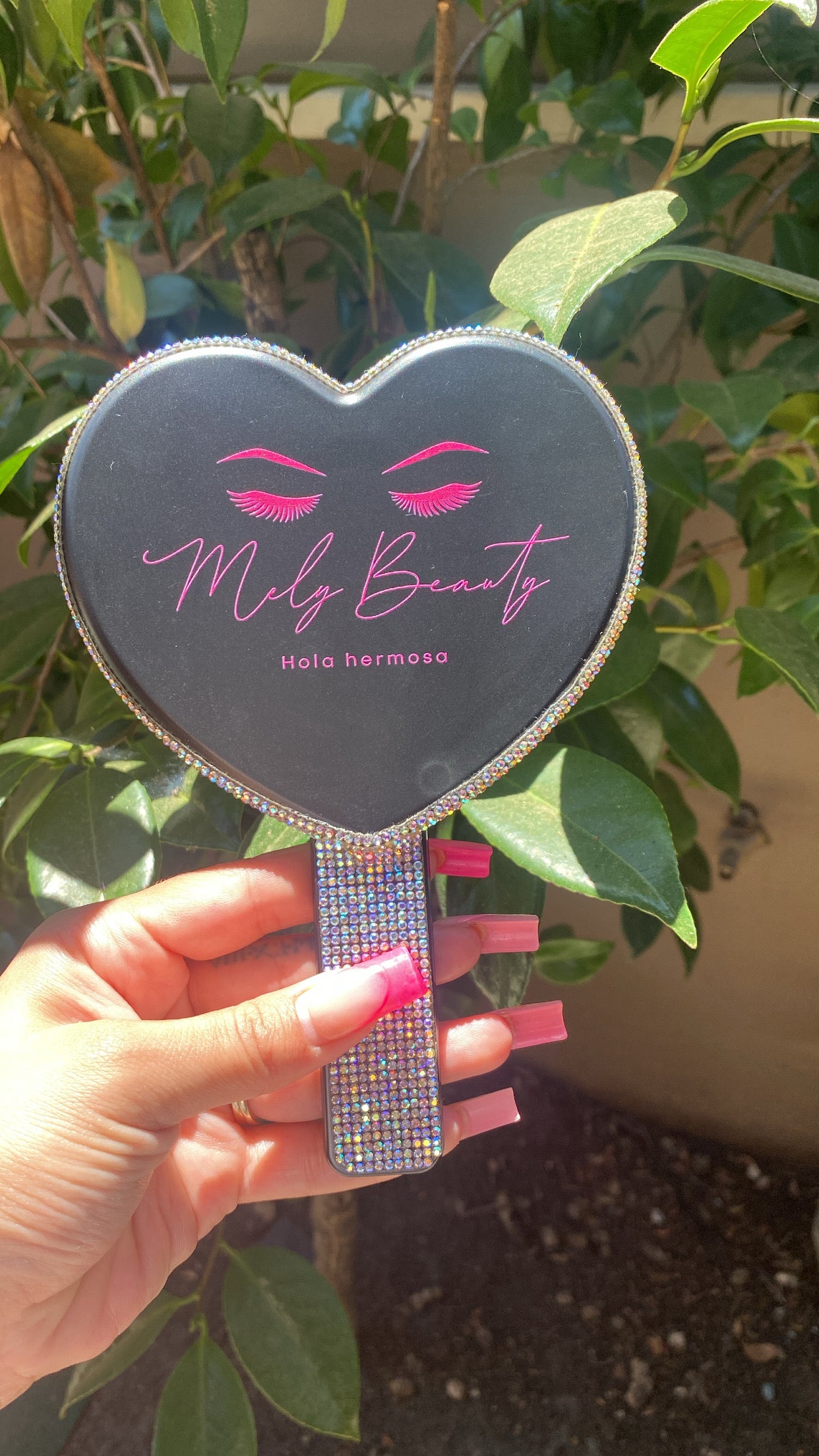 Hola Hermosa Heart Hand Mirror