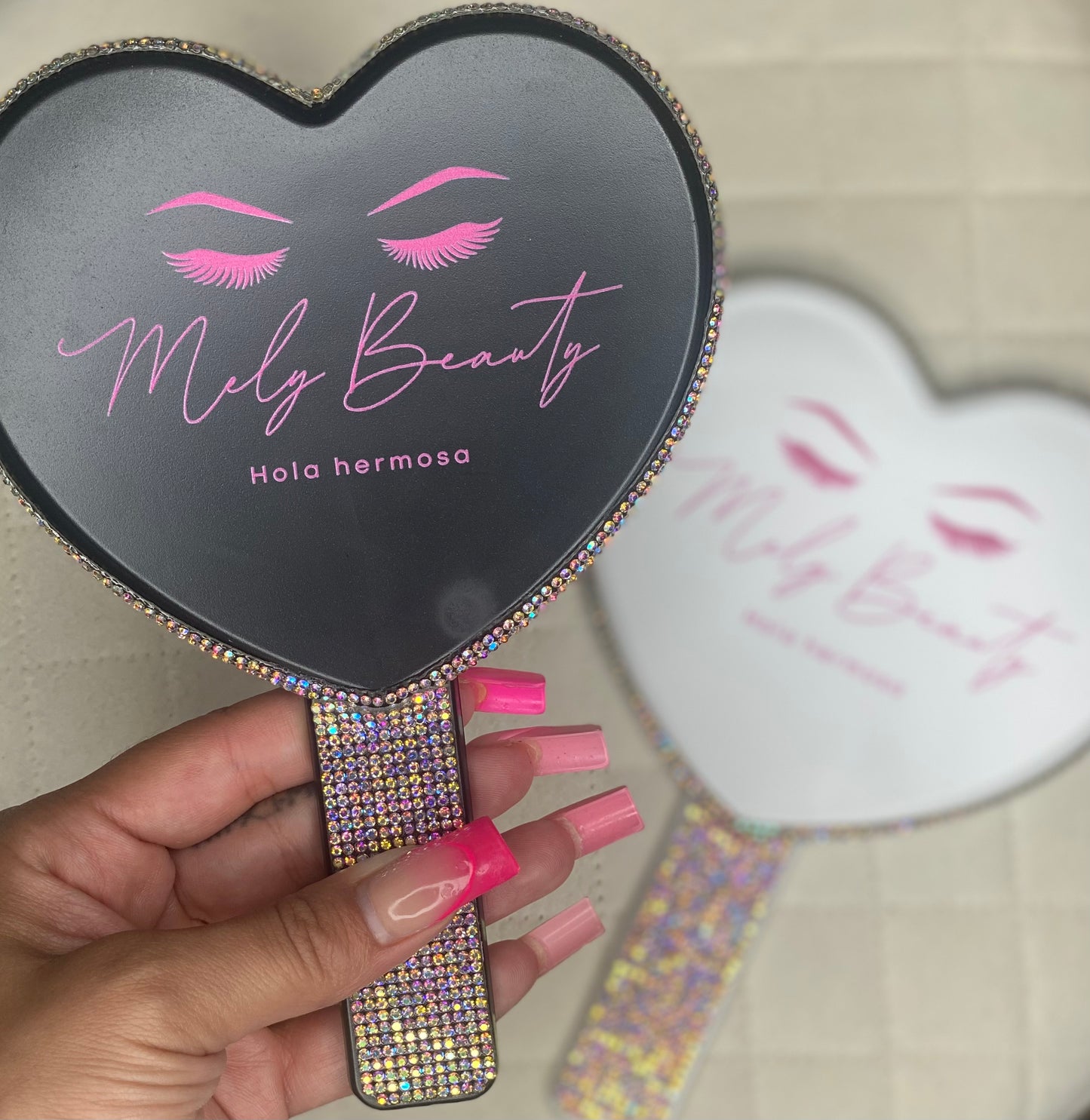 Hola Hermosa Heart Hand Mirror